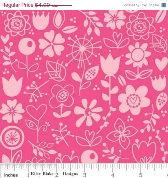 SALE Sunny Happy Skies Pink Floral - Clearance 1/2 Yard