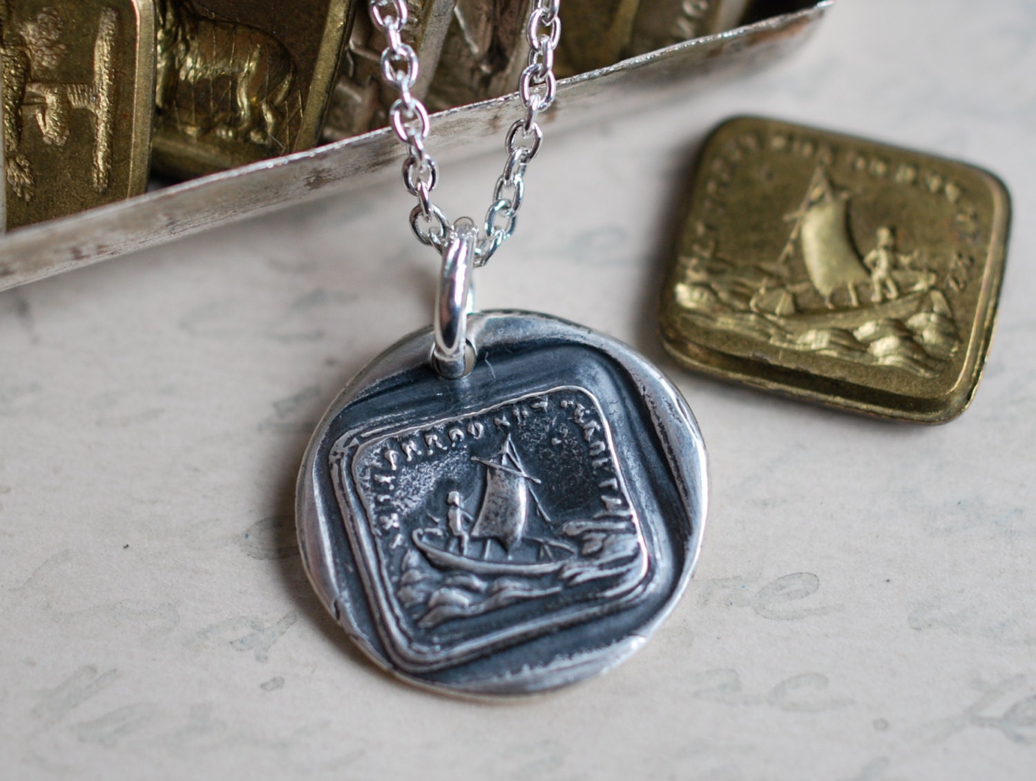 sailboat in rough waters wax seal necklace charm... if I lose you I am lost