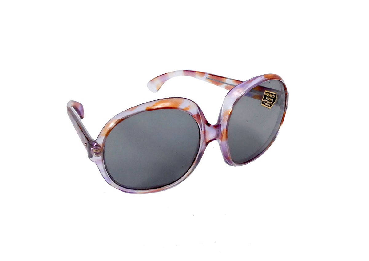 Vintage 70s Purple Orange French Oversized Sunglasses Glasses Glam NOS NWT