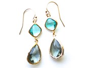 TenThings. SIENNA. sea blue and grey. gold. earrings.