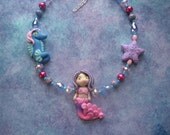 Boutique Custom Splash Pink Mermaid Girl Necklace