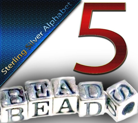 5 Sterling Silver Alphabet Block Bead 4.5mm
