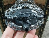 Gothic Raven Filigree Victorian Necklace Occult Totem Animal Poe Nevermore Raven talisman by Eyescream