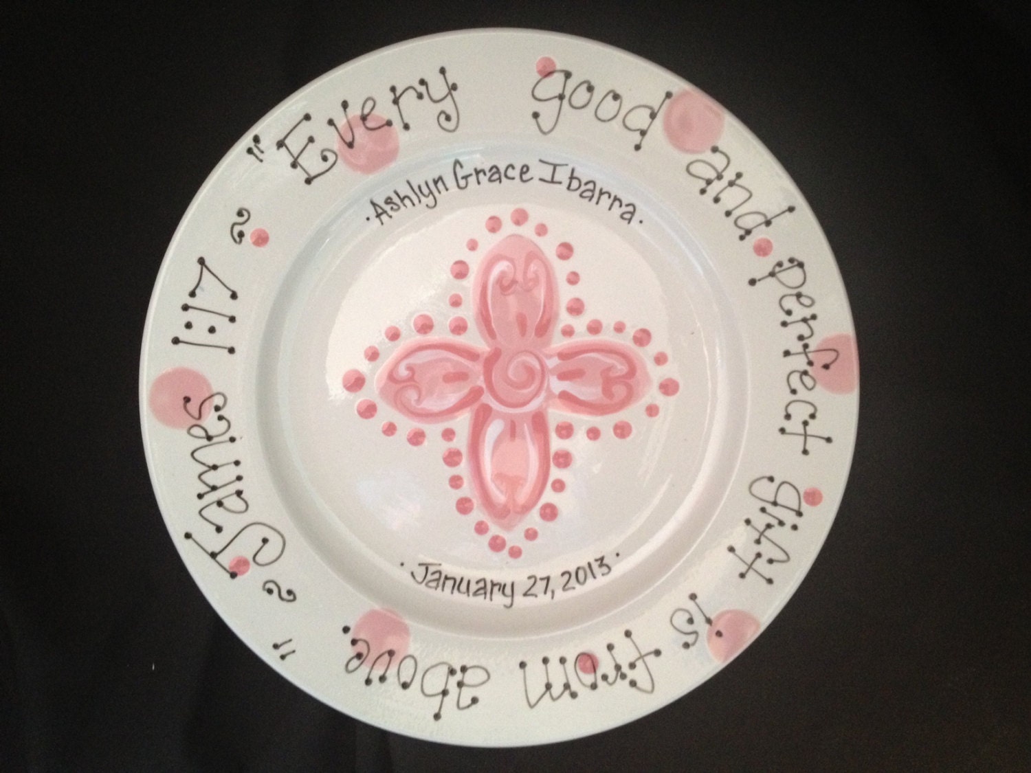 Personalized Baptism Plate - Hand Painted Baby Plate with Cross - Great Baptism Gift