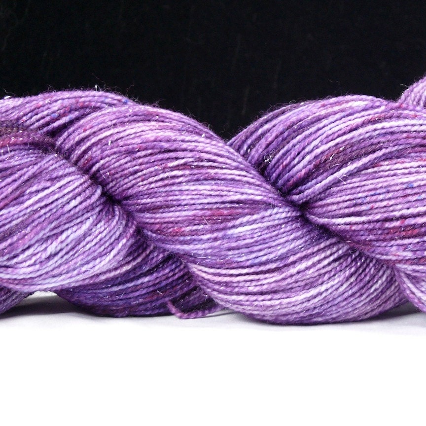 Hand Kettle Dyed Silver Sparkle Sock Yarn- Violet