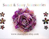 Purple Paisley Shabby Fabric Flower Hair Clip