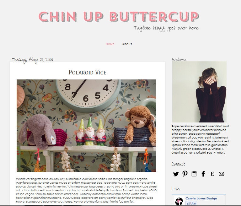 Premade Blogger Template Blog Design Chin Up Buttercup