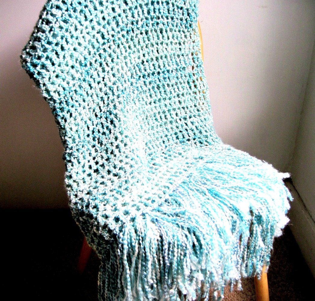 Crocheted Afgahn Throw Blanket  with Fringe- Seaform Green, Mint Green, White, Off White, Blanket,  Home Decor,  Interior Design