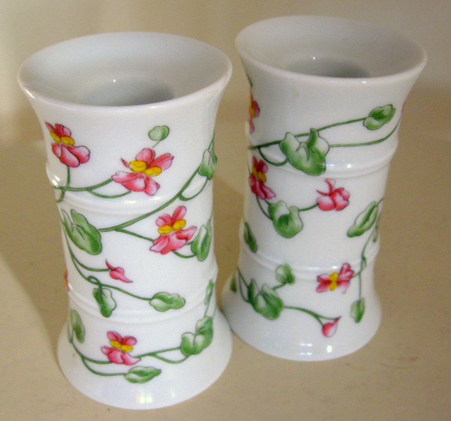 Vintage Rauschert German Porcelain Floral Ivy Covered Candelabra Candle Holder Pair