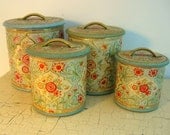 Jadeite Holland Daher Shabby Tin Canister Set of 4