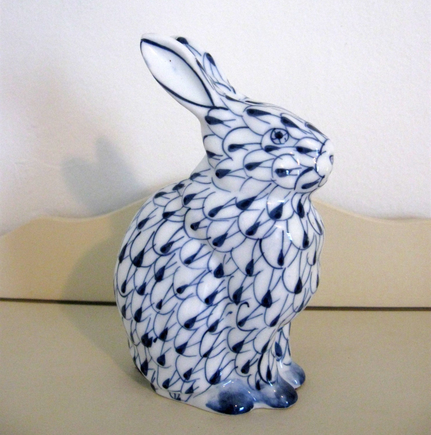 Andrea by Sadek Blue Net Bunny Rabbit Porcelain Figurine