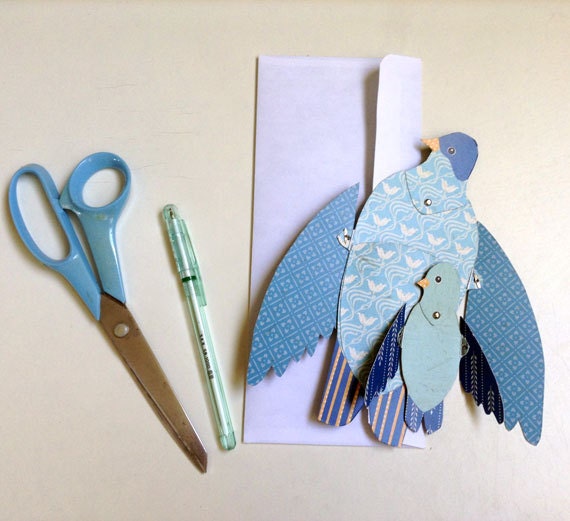 DIY Mom & Baby Blue Bird Printable PDF Fold Out Wing Card for New Baby, Girlfriends, Pen Pals Printable PDF