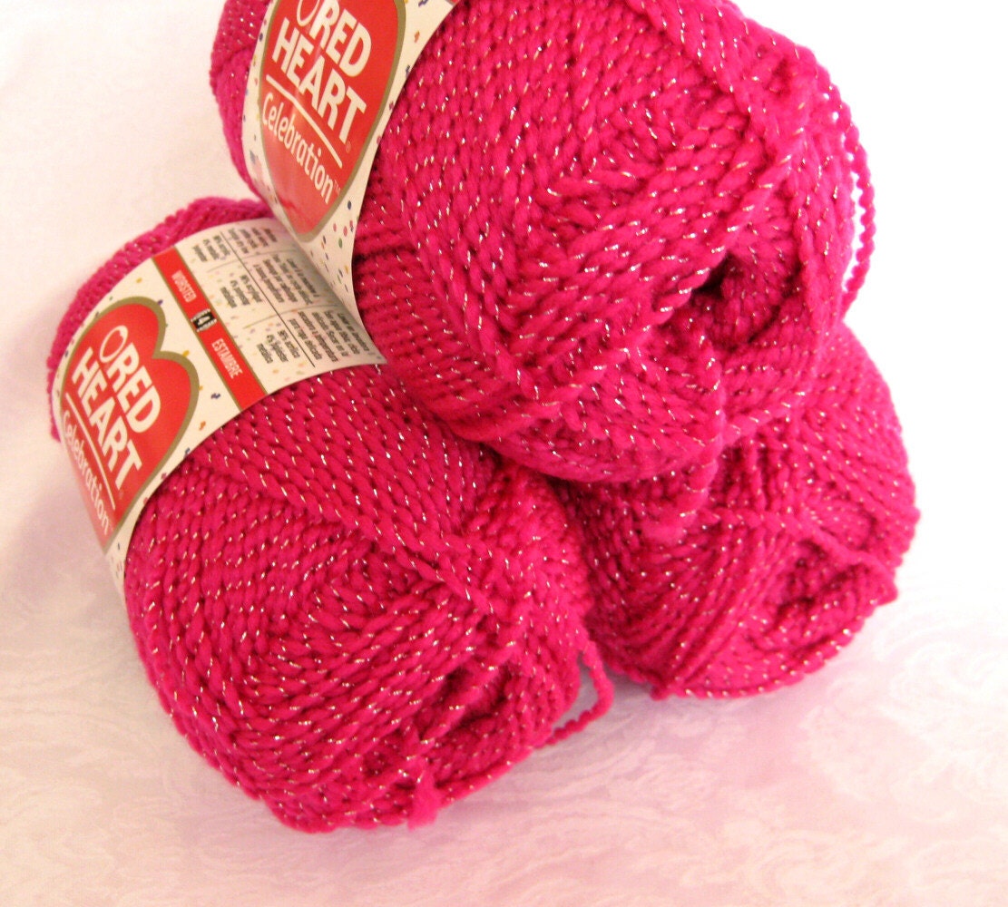 Bright Pink yarn with Silver Metallic thread,  worsted weight, Red Heart Celebration Yarn
