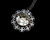 Steampunk Necklace- Industrial Wedding- Luxury Statement- Silver Clockwork- Vintage Watch Movement- Swarovski- Filigree- tasherajean- SPN08