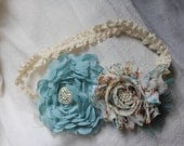Seafoam, Oatmeal and Rust chiffon flower headband