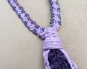 Amethyst and Glass Hemp Macrame Necklace - Natural Hippie Bohemian