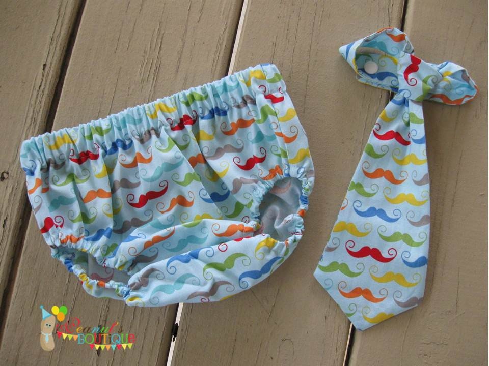 Baby Boy Toddler First Birthday Diaper Cover & Tie  Aqua Mustache -- Photo Prop