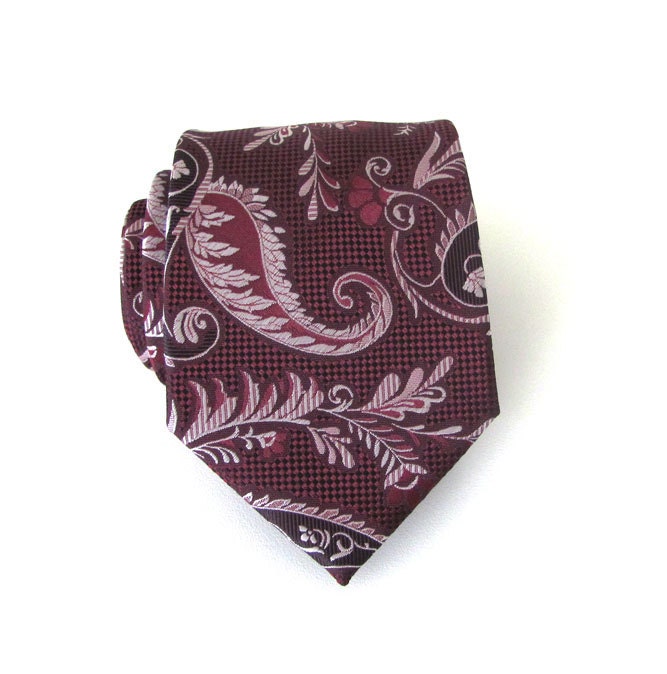 Mens Tie Maroon Paisley Silk Necktie