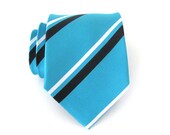 Necktie Turquoise Black and White Stripes Silk Tie