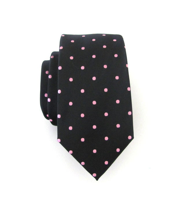 Necktie Black and Pink Dots Skinny Tie