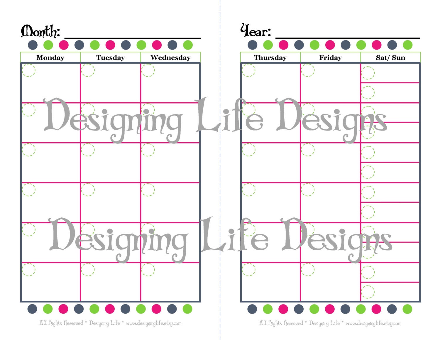 Fill In Calendar Mini - Two Page Design - Half Sheet Size