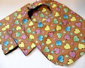 Baby Set, Baby Gift Set, Baby Bib, Burp Cloth - Hearts on Brown
