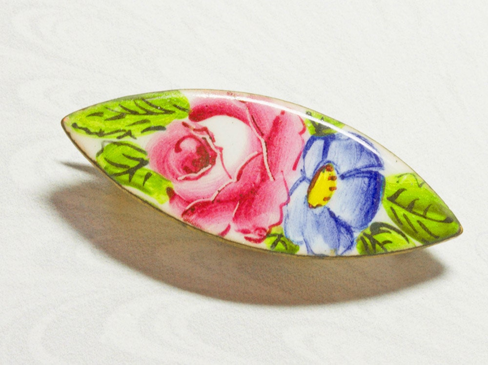 Vintage Ceramic Handpainted Pink Rose  Brooch / Pin --Fresh Bright Color- Spring Summer