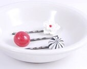 Flower Hair Pins, Black Red White Modern Bobby Pins, Jewelry Accessories, Cute Girls Accessory for Hair