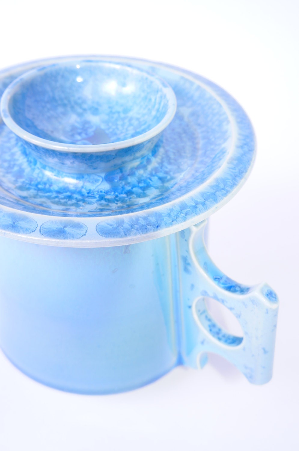Ceramic Tea Mug with Lid Ergonomic Handle Aquamarine Blue Crystalline Glaze Porcelain Mug