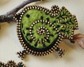 Green Felt and zipper  bird brooch