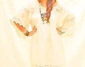 Romantic natural Mexican bohemian Mini Dress vintage Crochet Lace EXPRESS SHIPPING