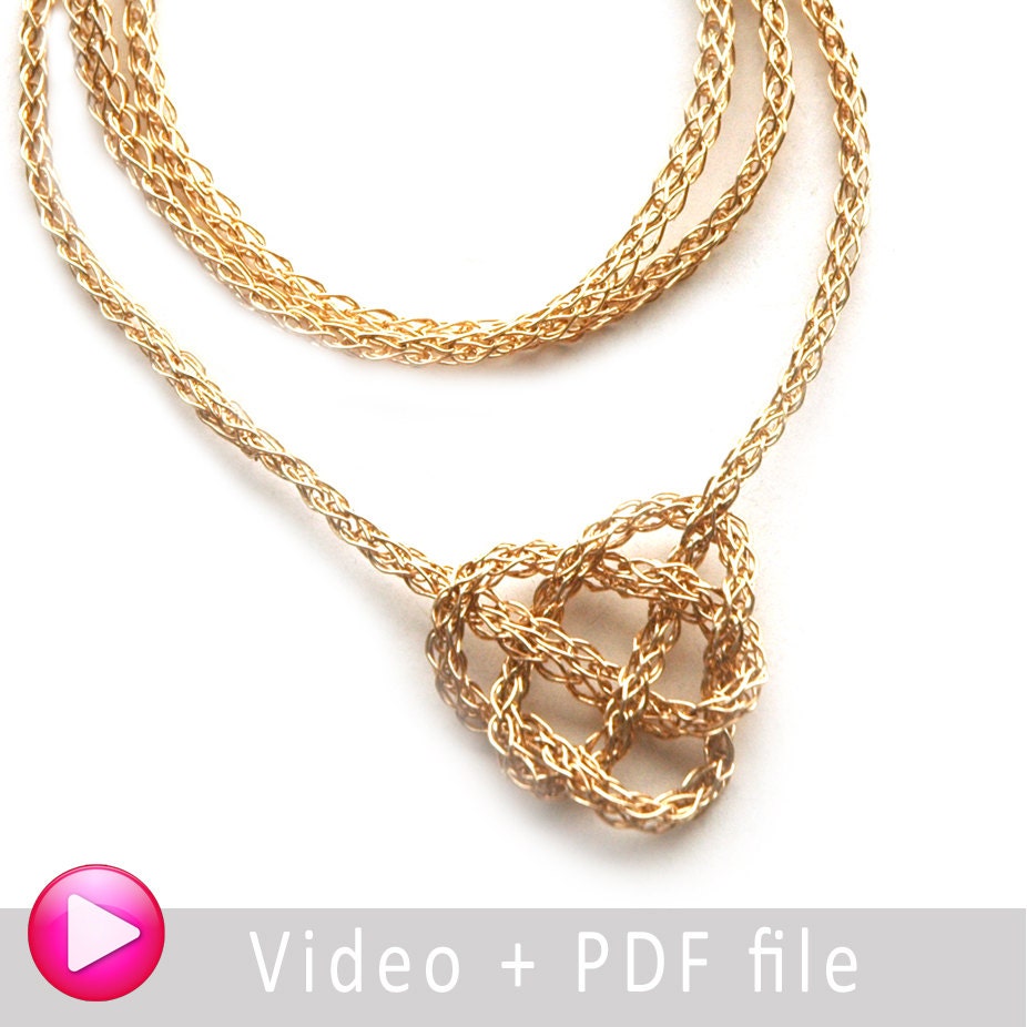 Wire Jewelry Crochet Pattern Yoola celtic heart knot , ONLINE VIDEO pattern PDF jewelry instructions crochted necklace tutorial