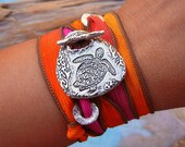 Sea Turtle Jewelry, Silk Wrap Bracelet, Sea Turtle Silk Ribbon Bracelet, STERLING Silver Jewelry, Sea Life Jewelry, Tartaruga, Tortuga