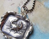 Summer Jewelry, Crab Wax Seal Necklace, Silver Crab Wax Seal Pendant, Sterling Silver Zodiac CANCER the CRAB Necklace, JUNE Birthday Gift