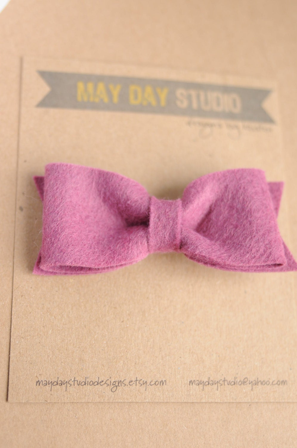 baby toddler girls felt bow hair clip - mulberry - boutique alligator clip
