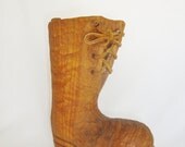 vintage carved wood boot vase
