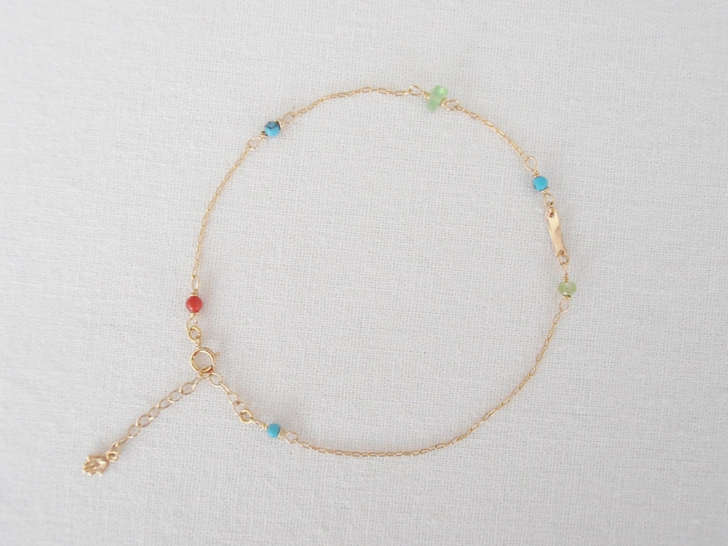 SALE Hamsa 14 kt GF Tiny Rectangle Wrapped Goldfilled Anklet, summer jewelry 2013, beach weddings, vacation jewelry, simple every day ankle