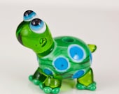 Green Blue Bubble Turtle Lampwork Bead