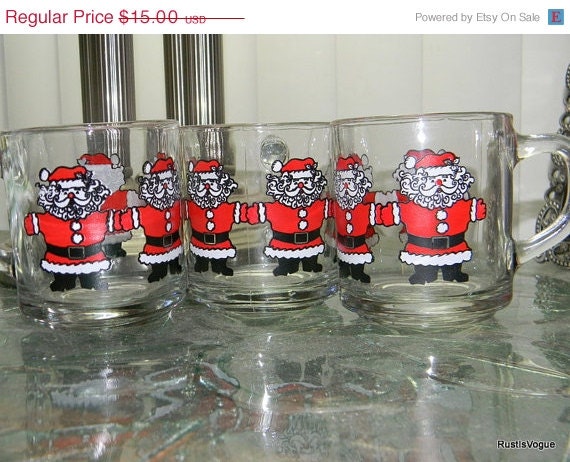 Spring Cleaning Sale Vintage Santa Cups, Great for Hot Chocolate Set of 3
