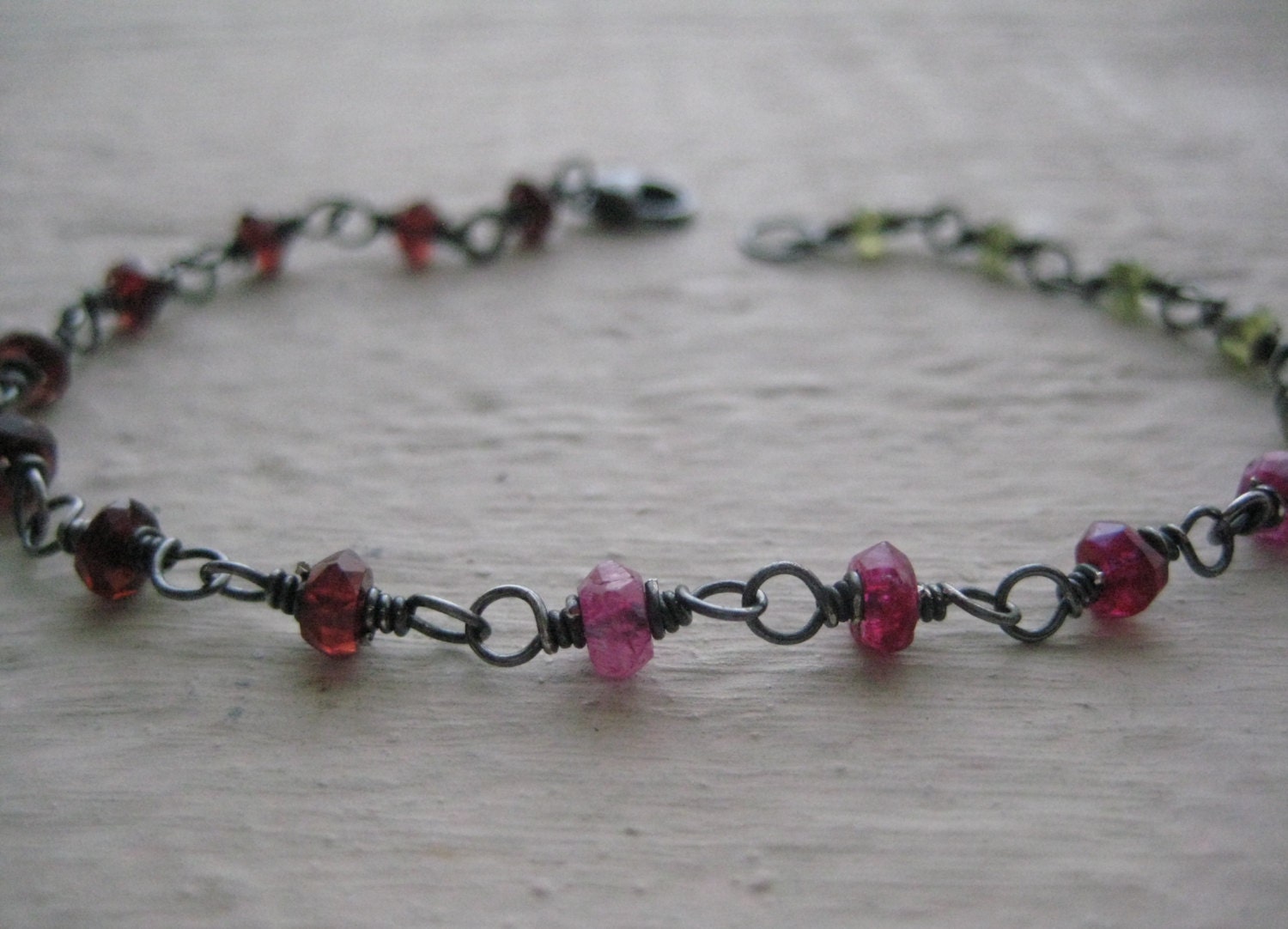 Sterling Silver Multi-Stone Bracelet- Garnet Peridot & Moonstone