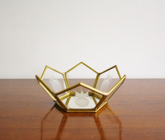 Vintage brass and glass dish