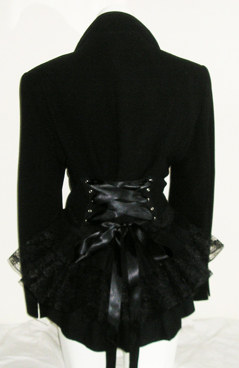 Black Victorian Bustle Jacket Coat Goth Lolita Steampunk Cosplay ooak 16/18 plus size