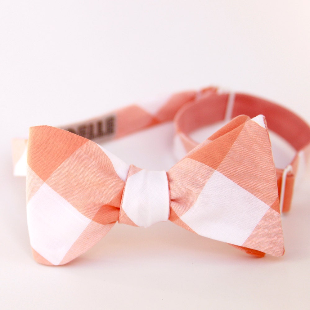 fat creamsicle gingham freestyle bow tie