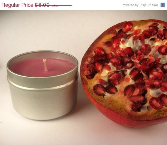 ON SALE Pomegranate scented soy wax candle, 4 ounce travel tin