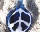 Glass Pendant with White Peace Sign and Cobalt Blue Background CLEARANCE Free Shipping