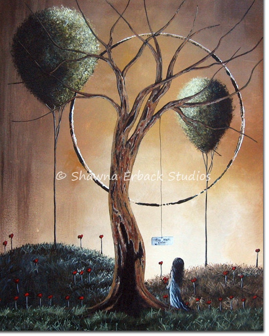 GOTHIC ART PRINT shawna erback 5x7 miniature Fantasy Surreal Girl Long Black hair Do Not Enter