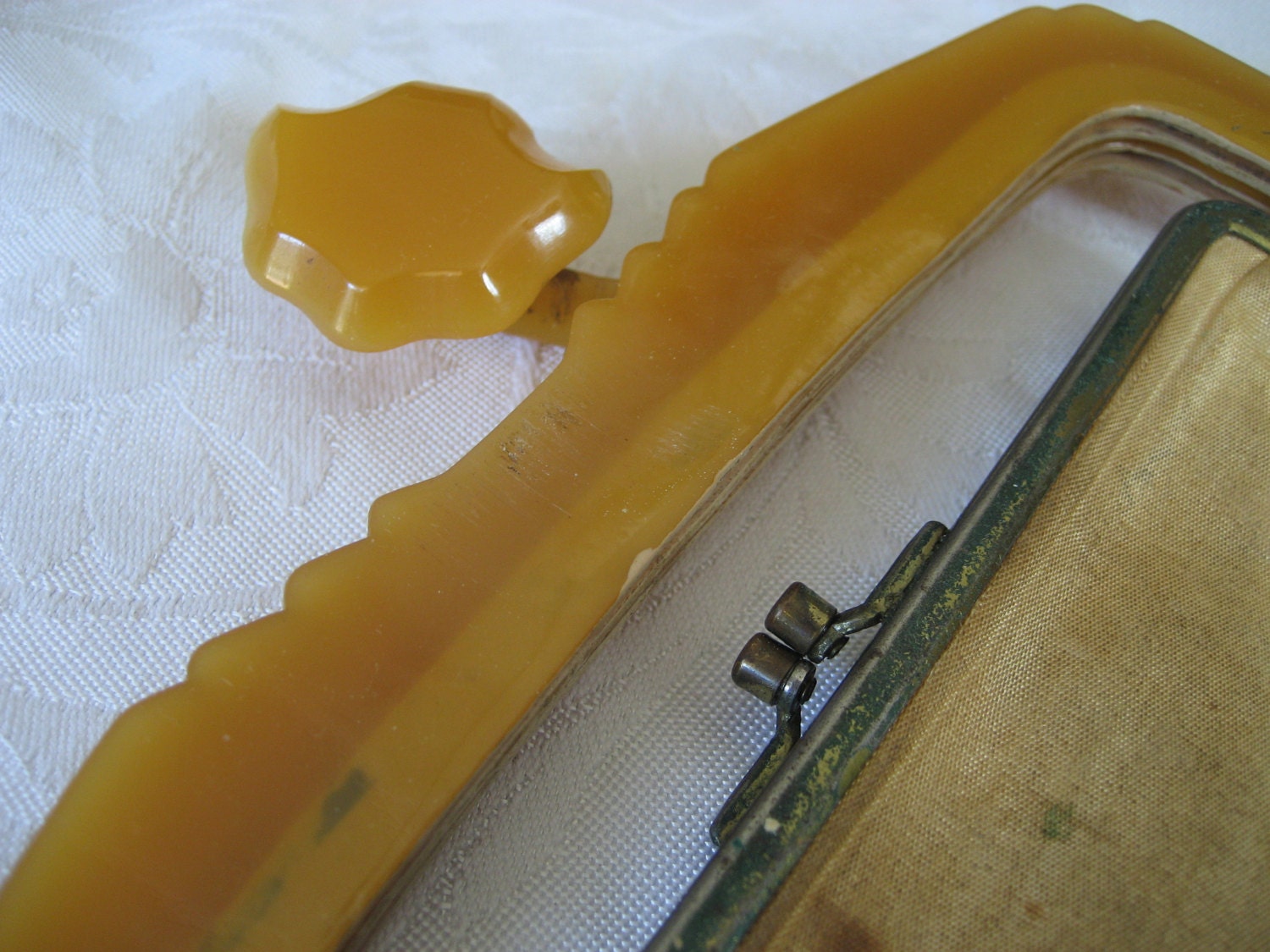 VINTAGE Butterscotch Celluloid Clutch Purse Handle  with Coin Purse