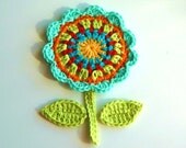 Crochet Flower Motif - Turquoise, lime, orange