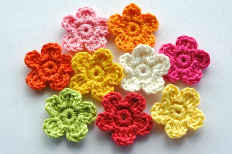 Crochet Flowers in Bright Zesty Colours x 9