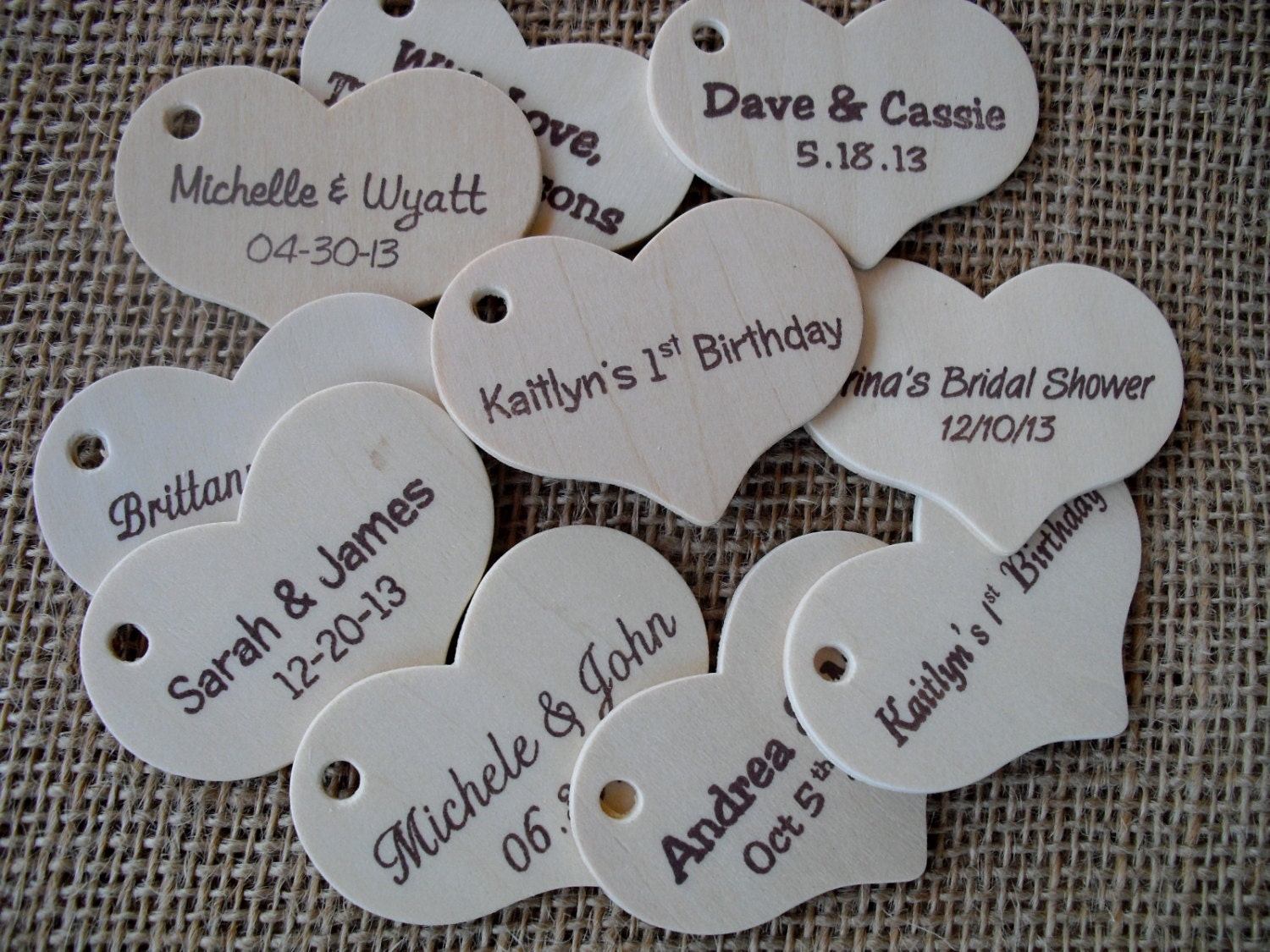 Personalized Wood Heart Favor Tags - Set of 10 - Item 1532